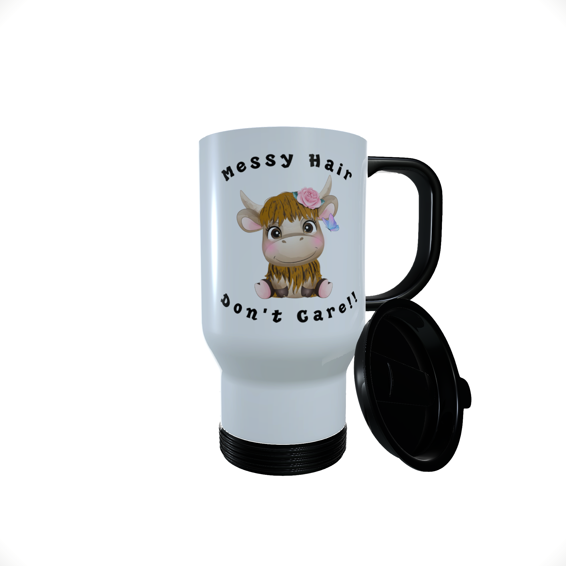 Highland Cow - Messy Hair Don't Care Travel Mug, Highland Cow